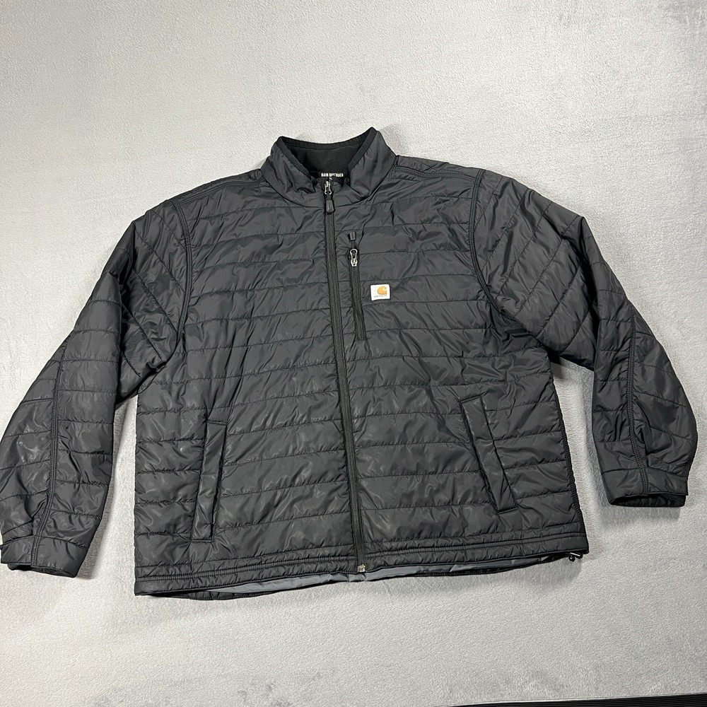 Carhartt Jacket Mens 2XL Black Puffer Rain Defender Relaxed Fit Lined Outdoors